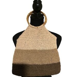 Wicker Knit Bag with Bamboo Handles NWOT